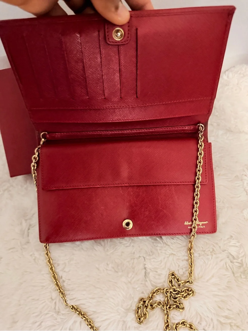 Salvatore Ferragamo Red Leather Vara Bow Chain Crossbody